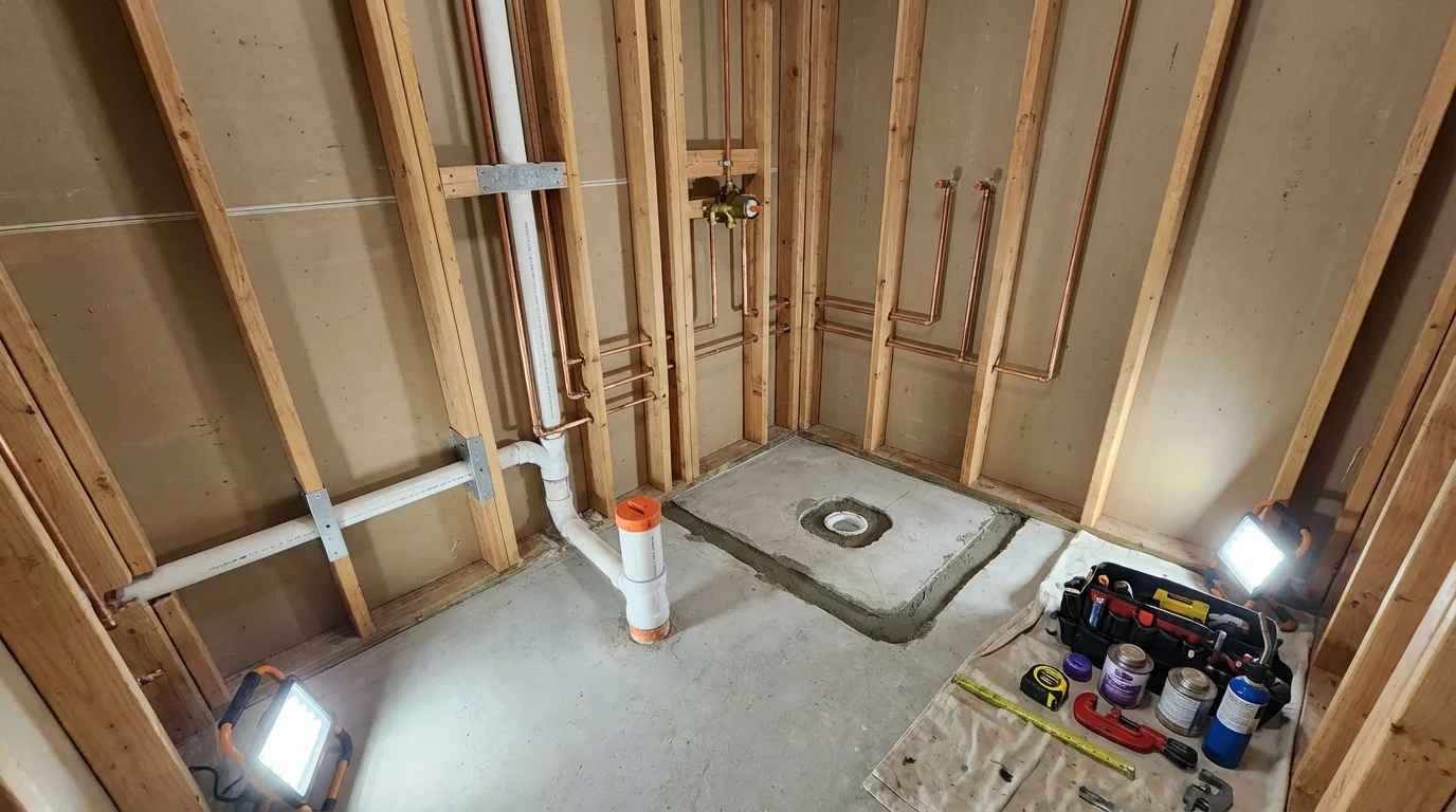 Bathroom rough-in plumbing during remodel by Johns Plumbing LLC in Kremmling