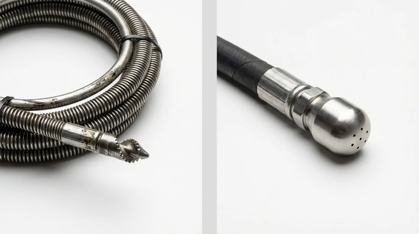 Drain snake cable and hydro jetting nozzle used for drain cleaning in Kremmling, CO