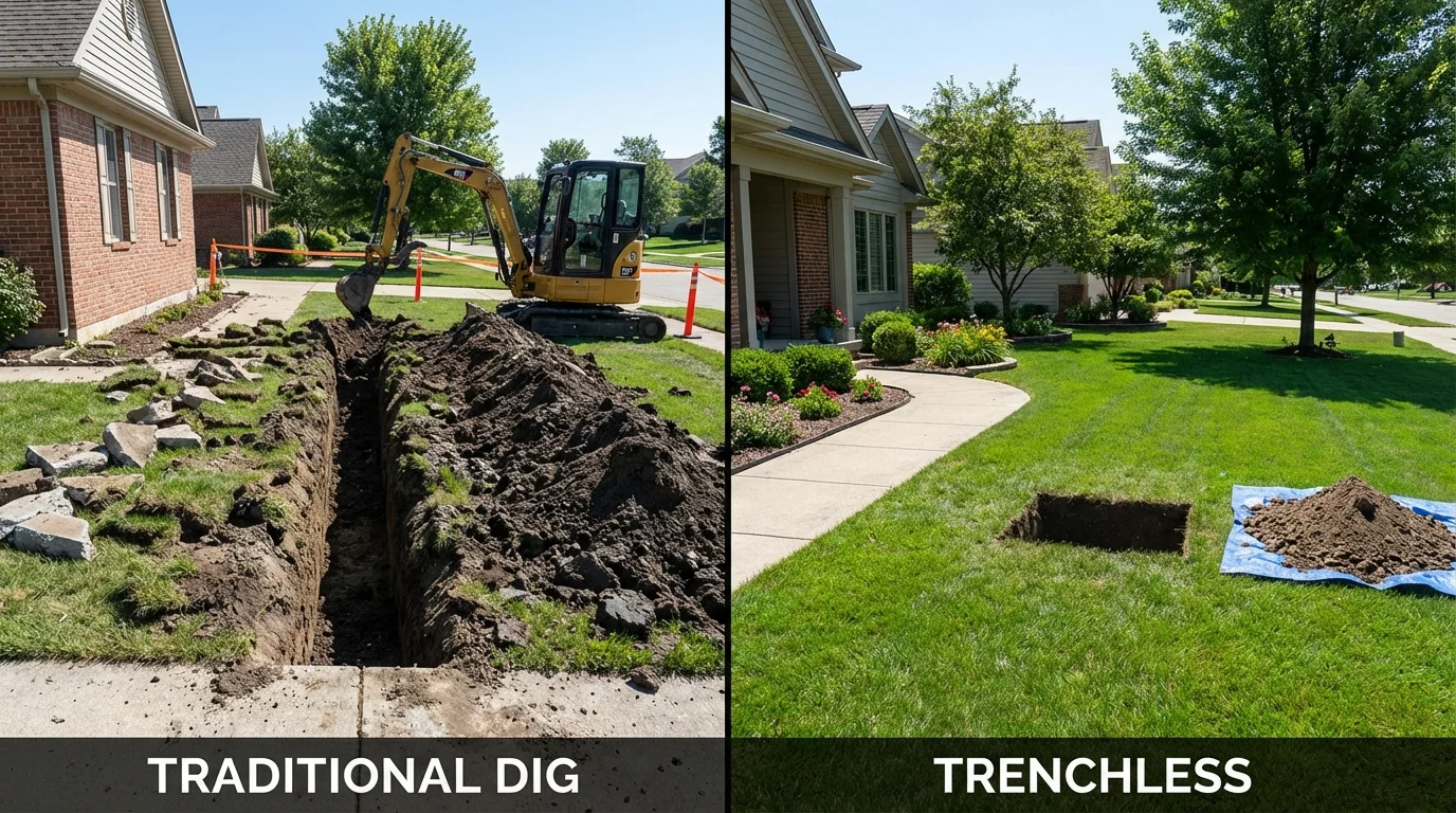 Trenchless sewer repair with minimal yard damage versus traditional excavation in Kremmling, CO